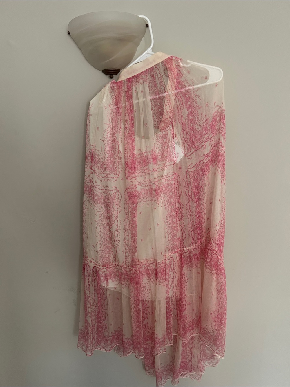 Pink and Cream Printed Maxi Silk Skirt